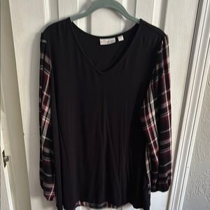 Black and Pink Relaxed Tunic with Plaid Sleeves